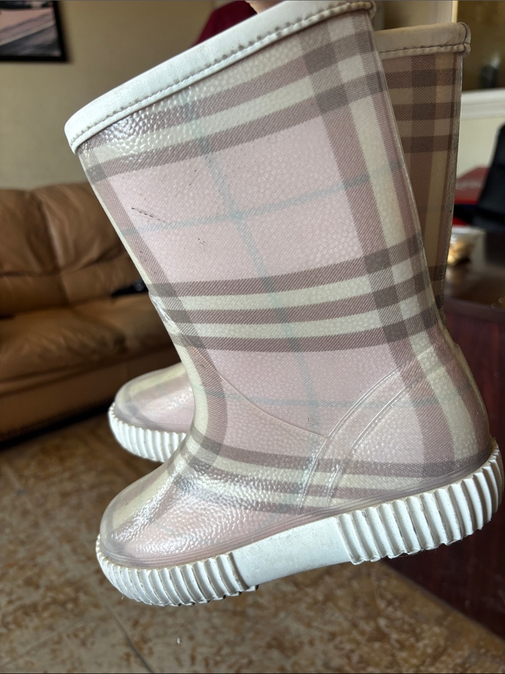 Burberry kids Pink Plaid Clear Rain Boots
